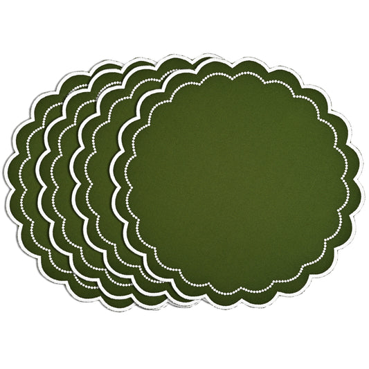 Green Scalloped Embroidery Round Placemat Ridhi Block Print