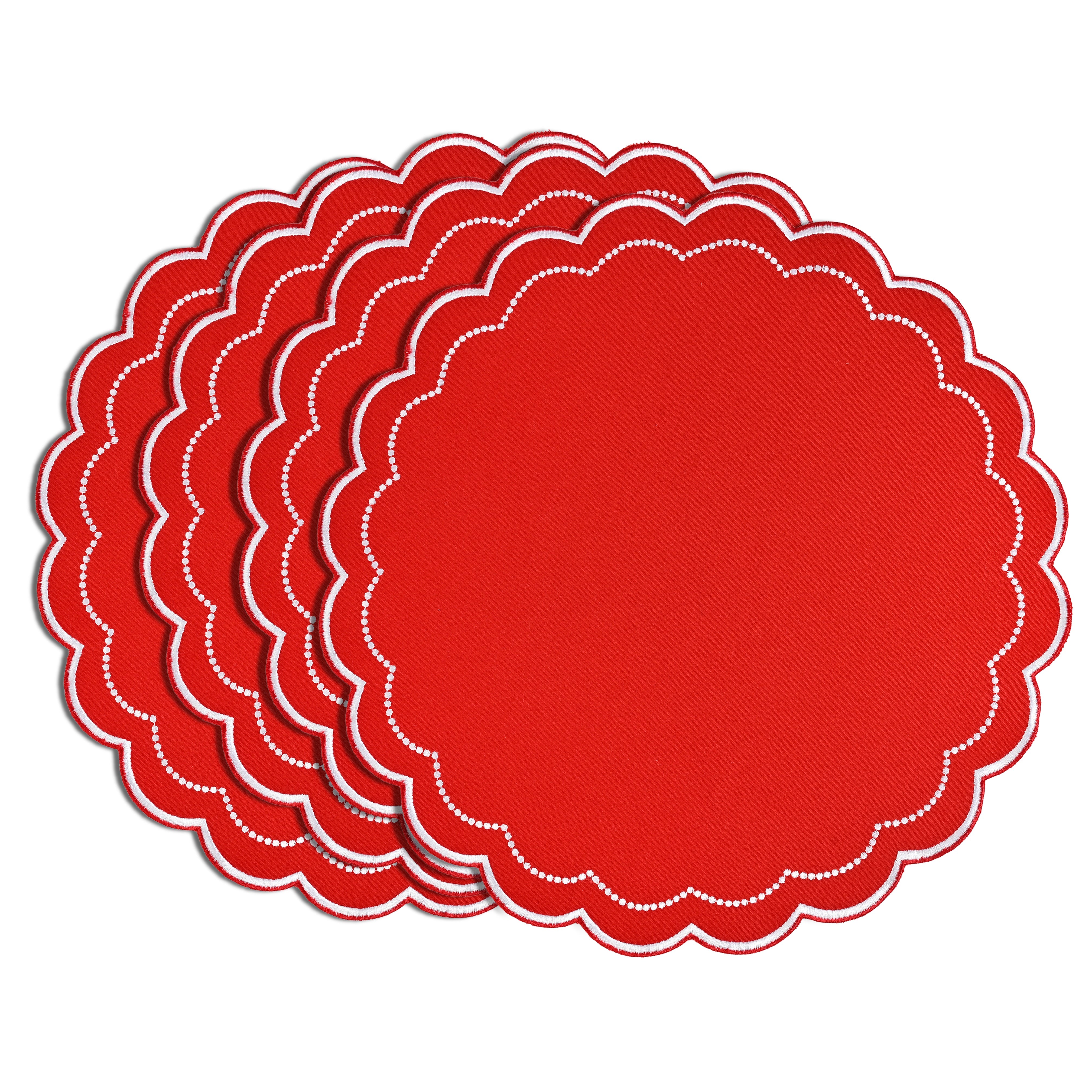Red Scalloped Embroidery Round Placemat Ridhi Block Print
