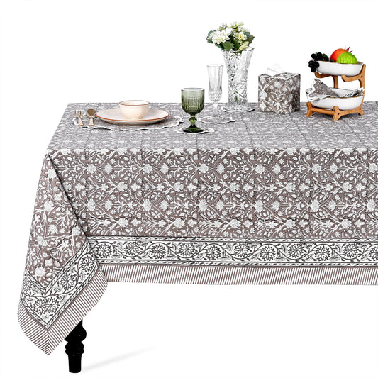Taupe Rectangle Tablecloth Ridhi Block Print