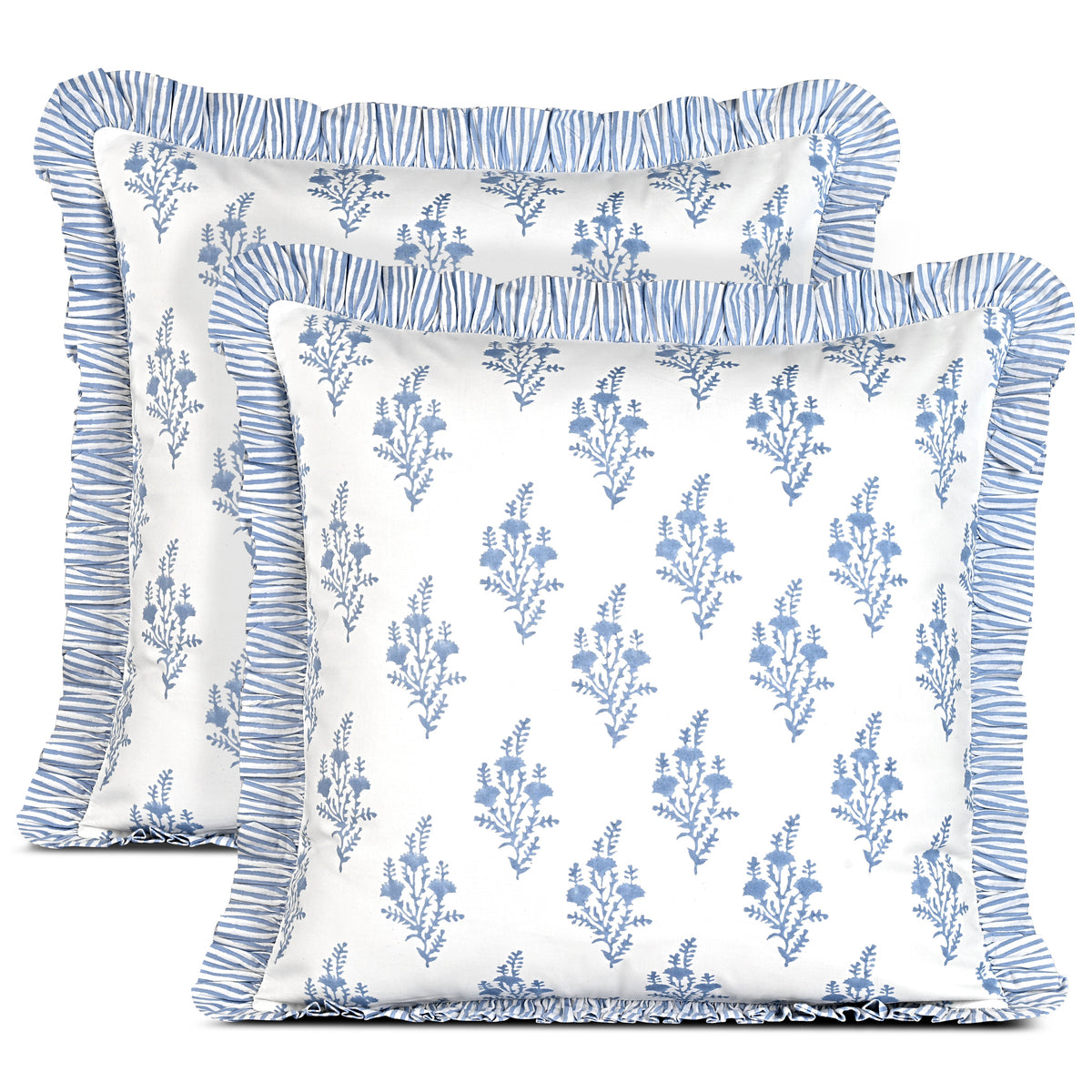 Coastal Blue Ruffle Pillow Cover