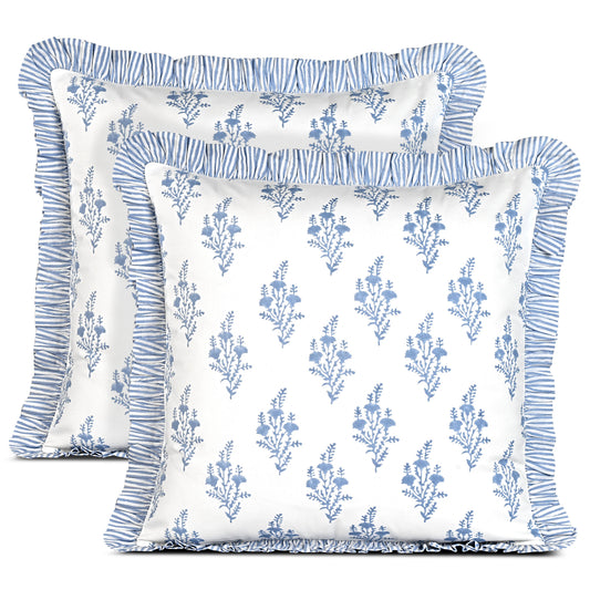 Coastal Blue Ruffle Pillow Cover RIDHI