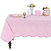 Block Print Cotton Scallop Tablecloth - Taffy Pink Stripe