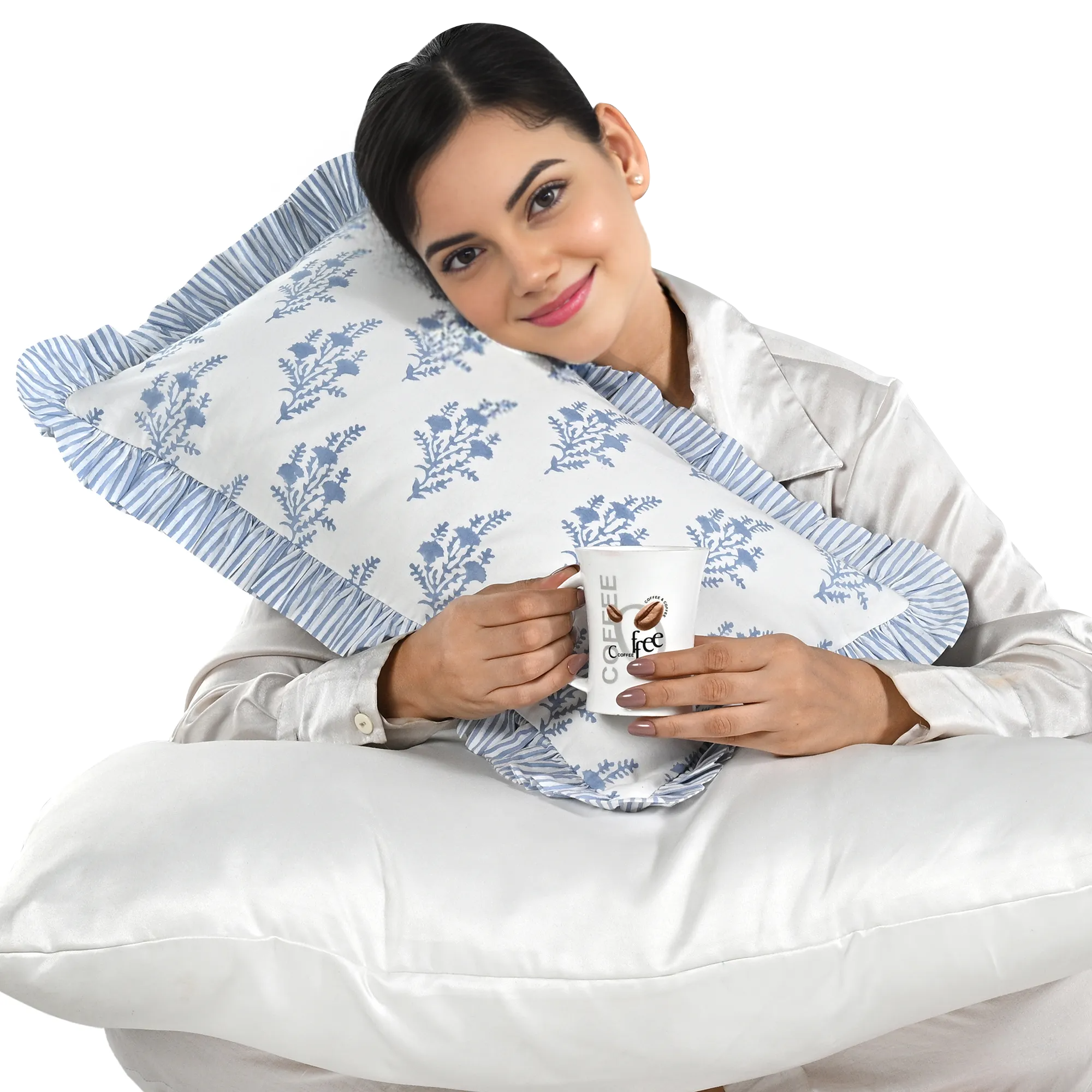 Coastal Blue Ruffle Sham Pillow Cover RIDHI