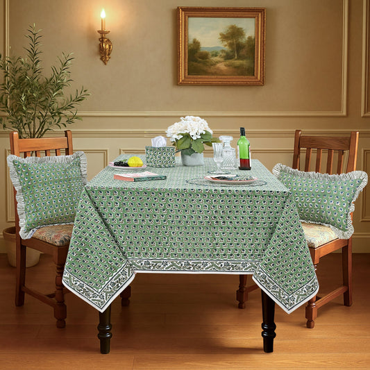 Basil Green Rectangle Tablecloth Ridhi Block Print