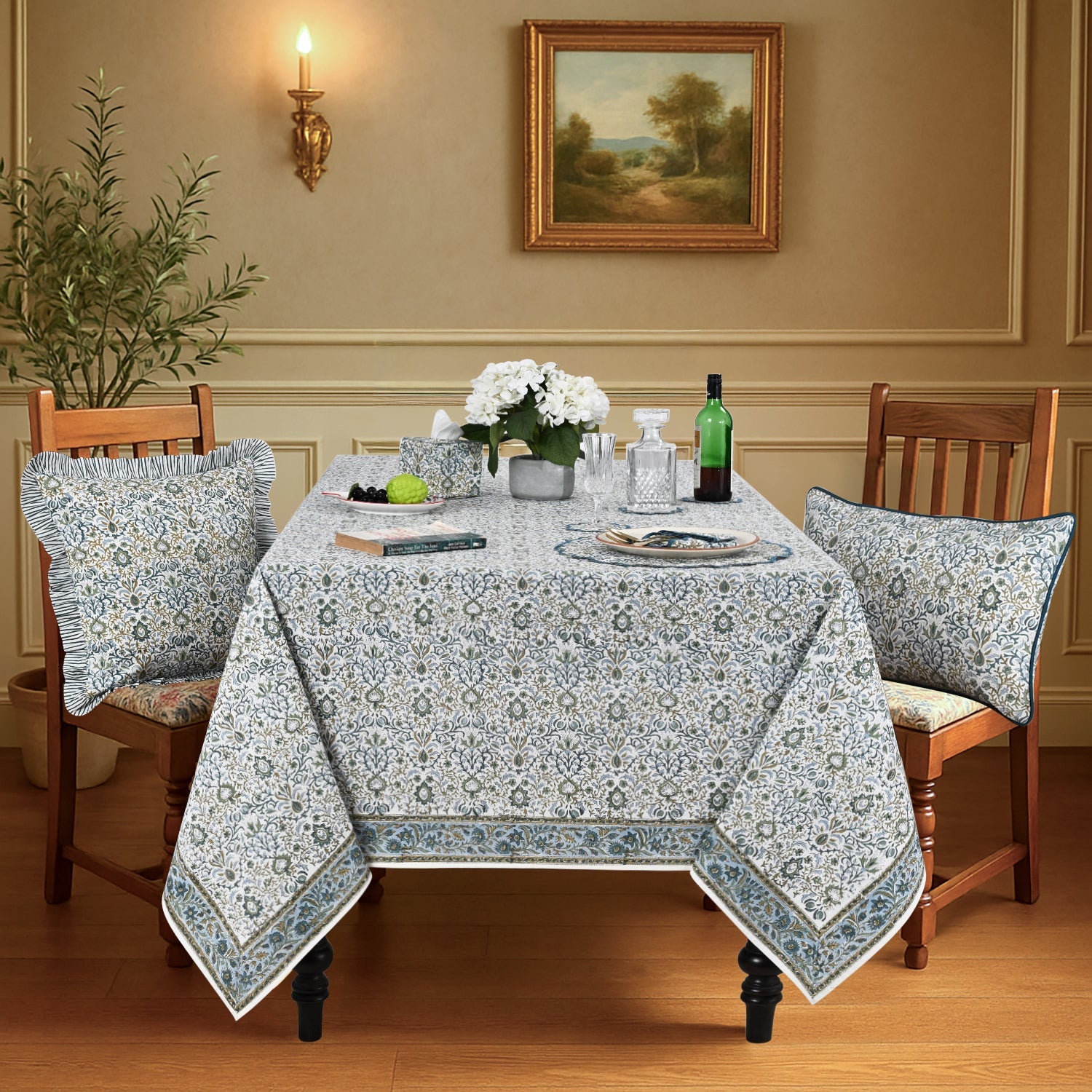 Indigo Blue Square & Rectangle Tablecloth Ridhi Block Print