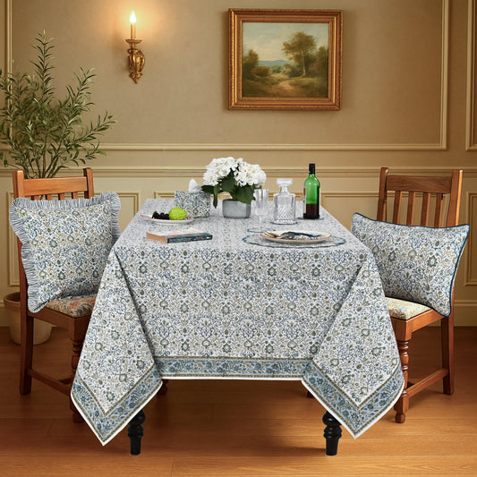 Indigo Blue Square & Rectangle Tablecloth Ridhi Block Print