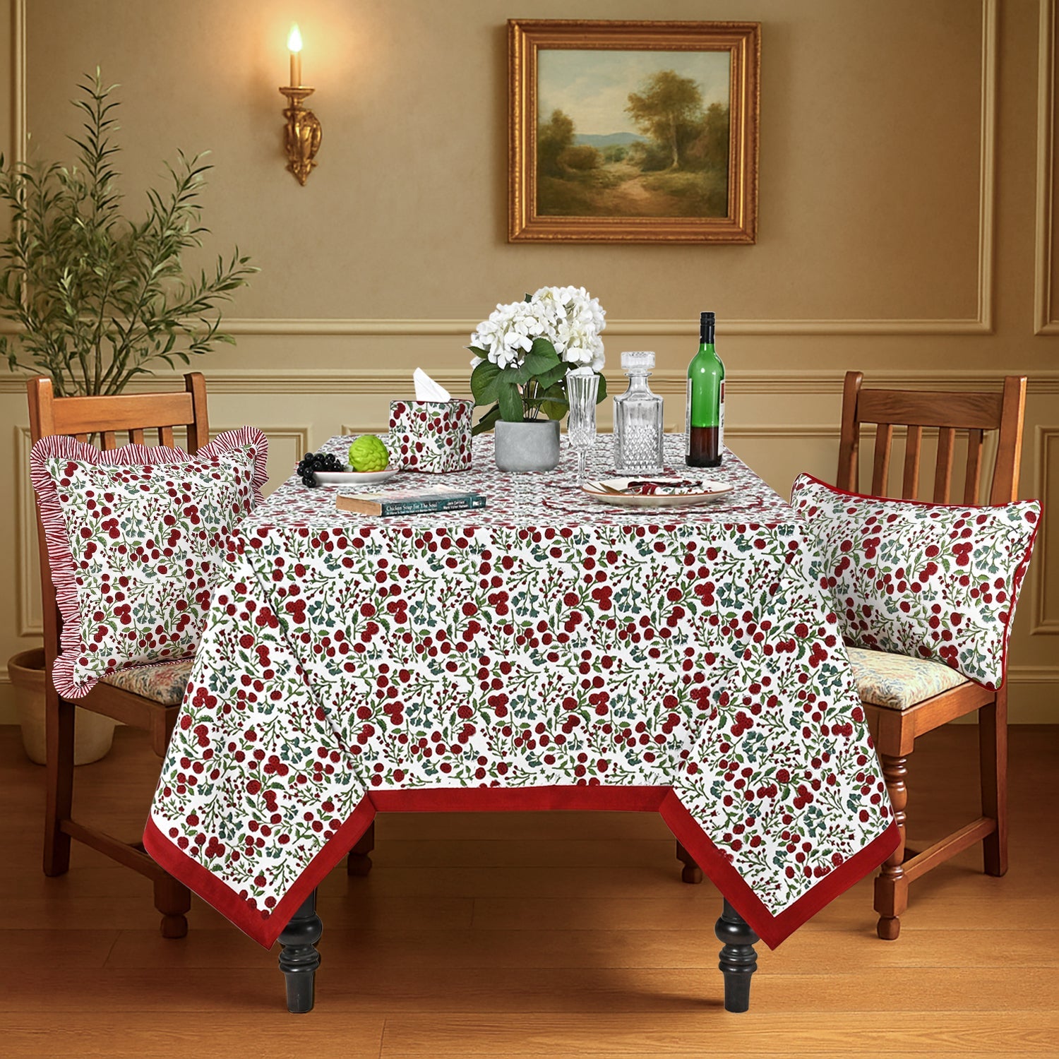 Garnet Red Rectangle Tablecloth Ridhi Block Print