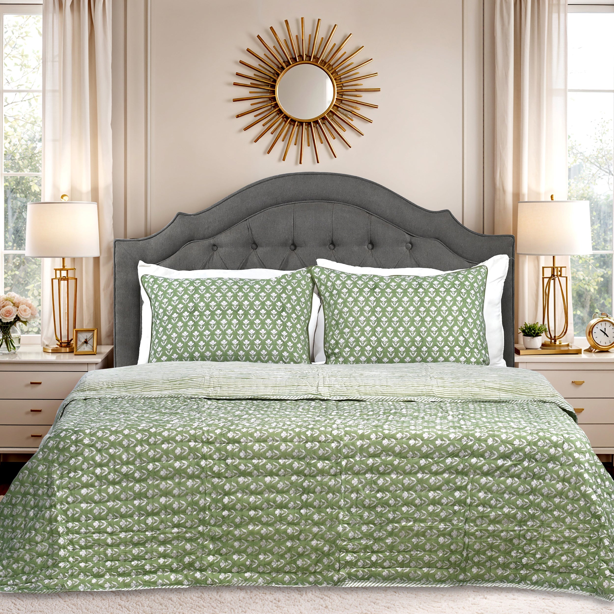 Verdant Floral Quilt Ridhi Block Print
