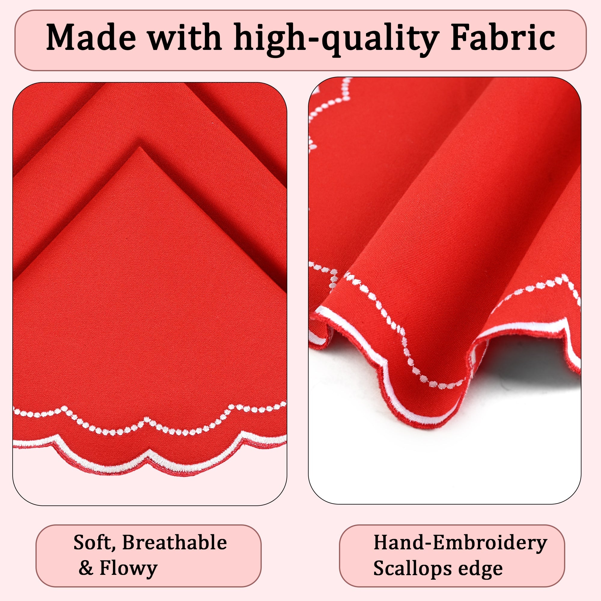 Red Scalloped Embroidery Round Placemat Ridhi Block Print