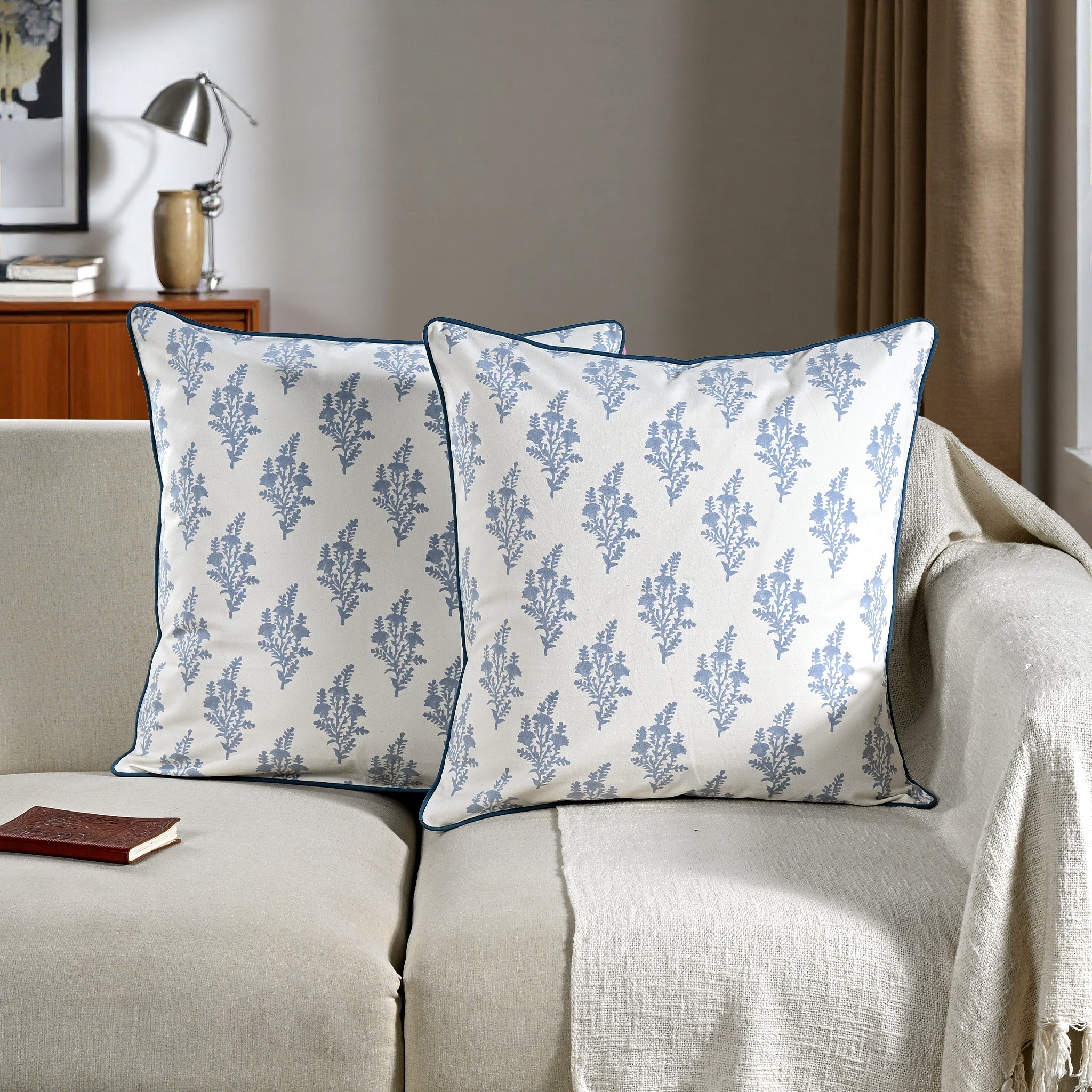 Coastal blue piping Pillow Cover RIDHI