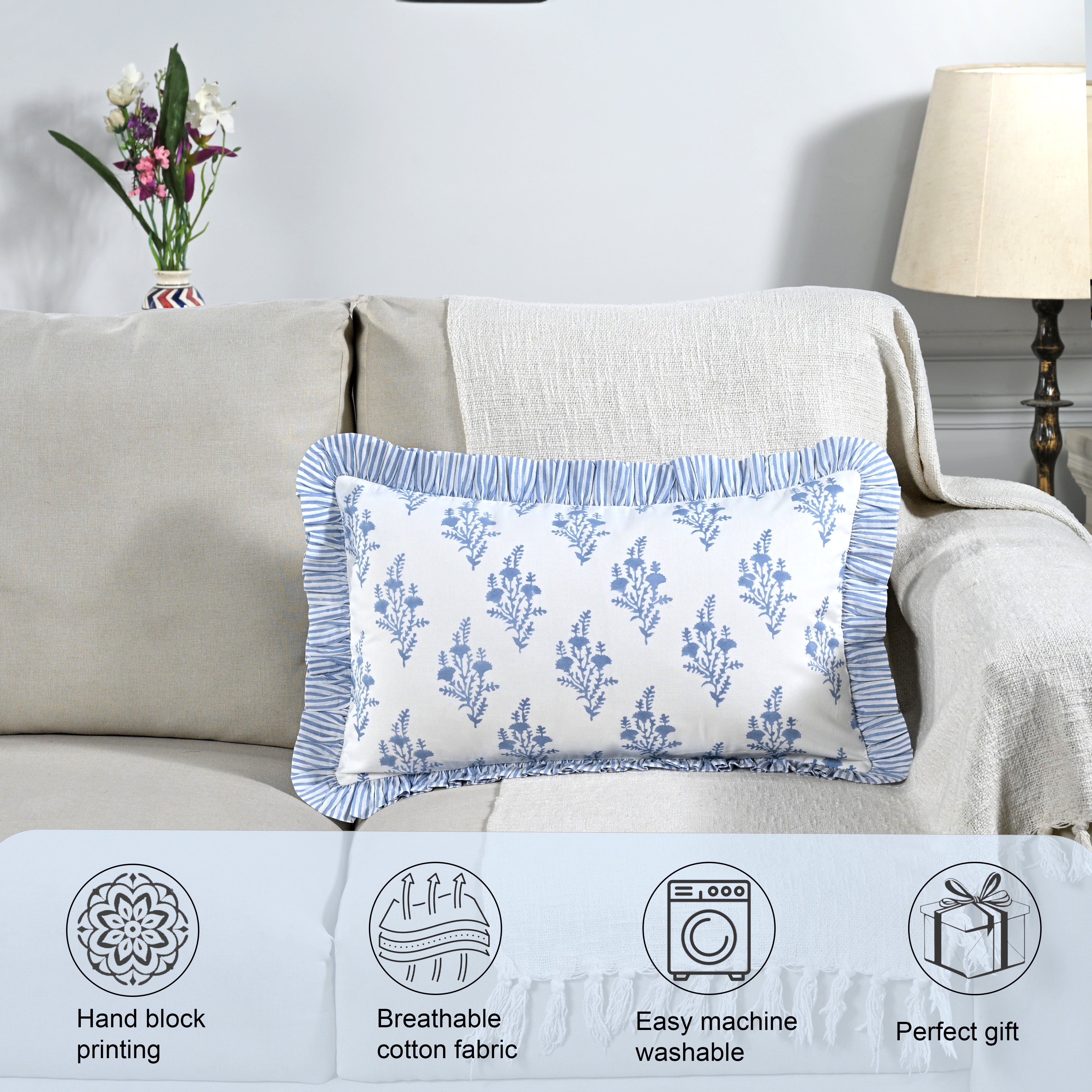 Coastal Blue Ruffle Sham Pillow Cover RIDHI