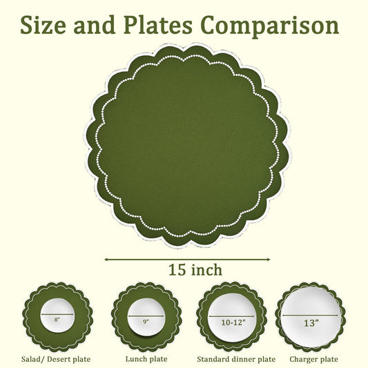 Green Scalloped Embroidery Round Placemat Ridhi Block Print