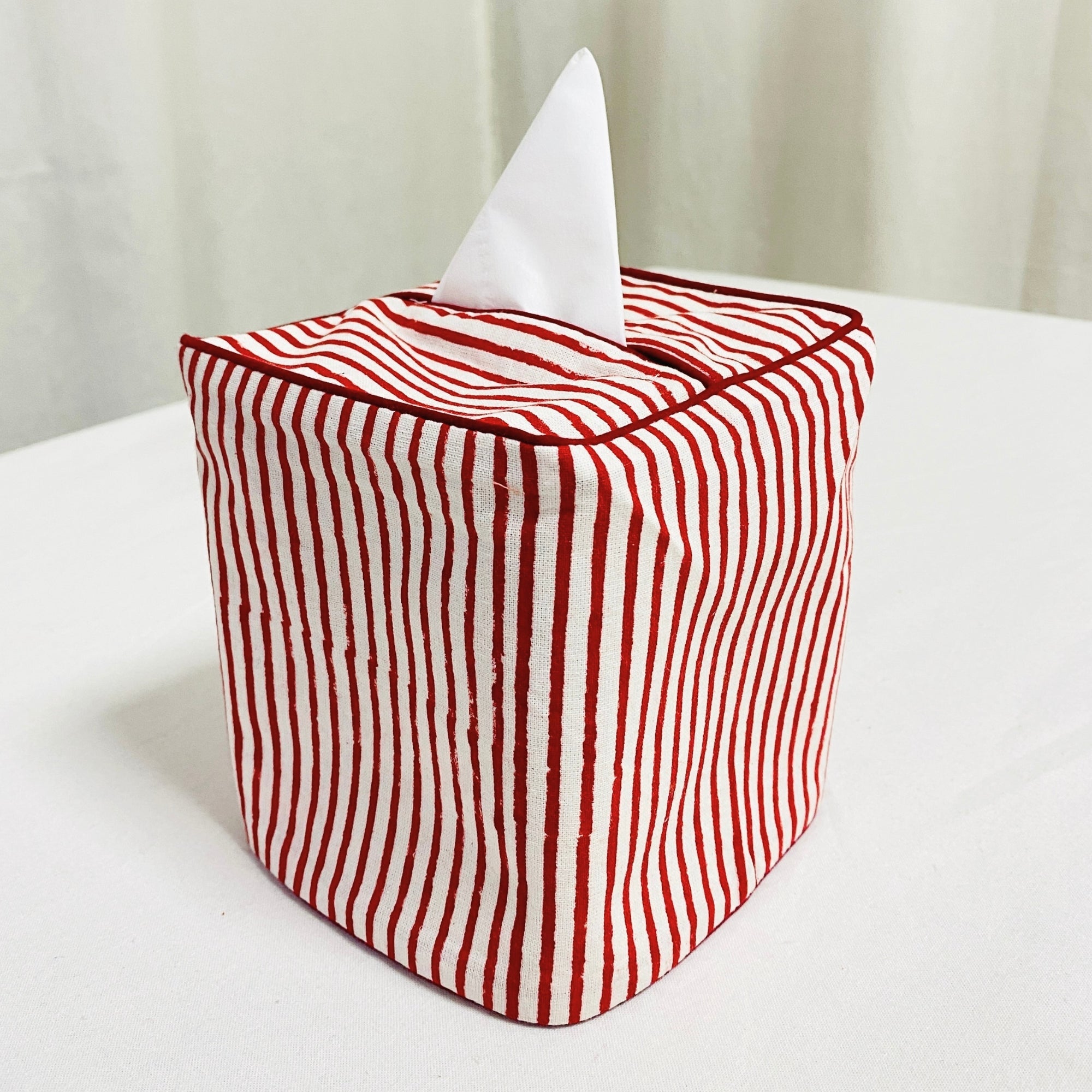 Red Striped Tissue Box Cover Ridhi Block Print