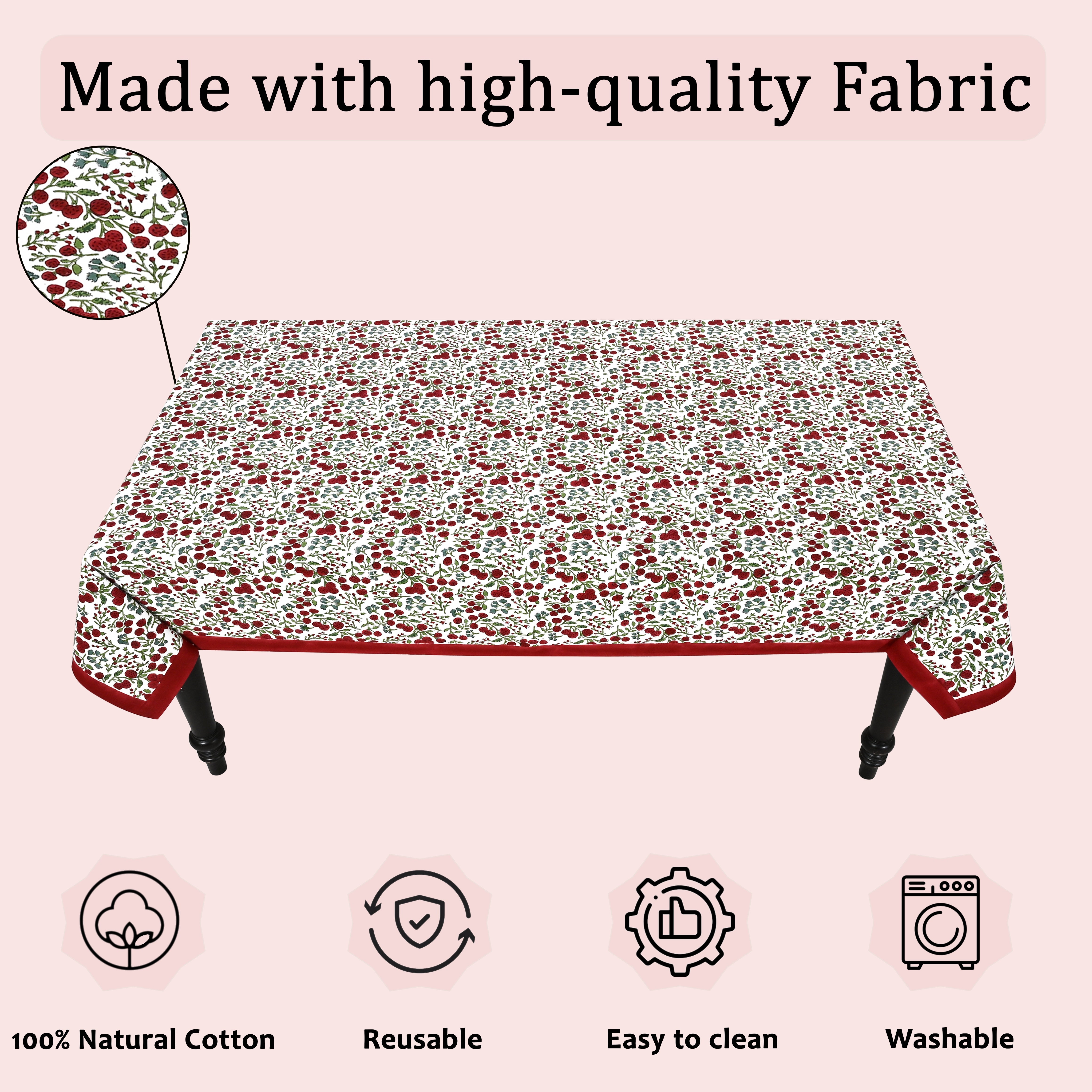 Garnet Red Rectangle Tablecloth Ridhi Block Print