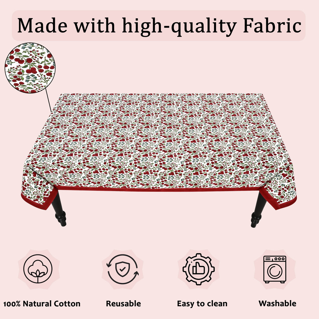 Garnet Red Square & Rectangle Tablecloth Ridhi Block Print