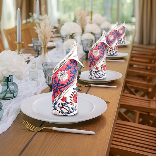 Pigeon Blue and Flamingo Pink Border Napkins Ridhi Block Print