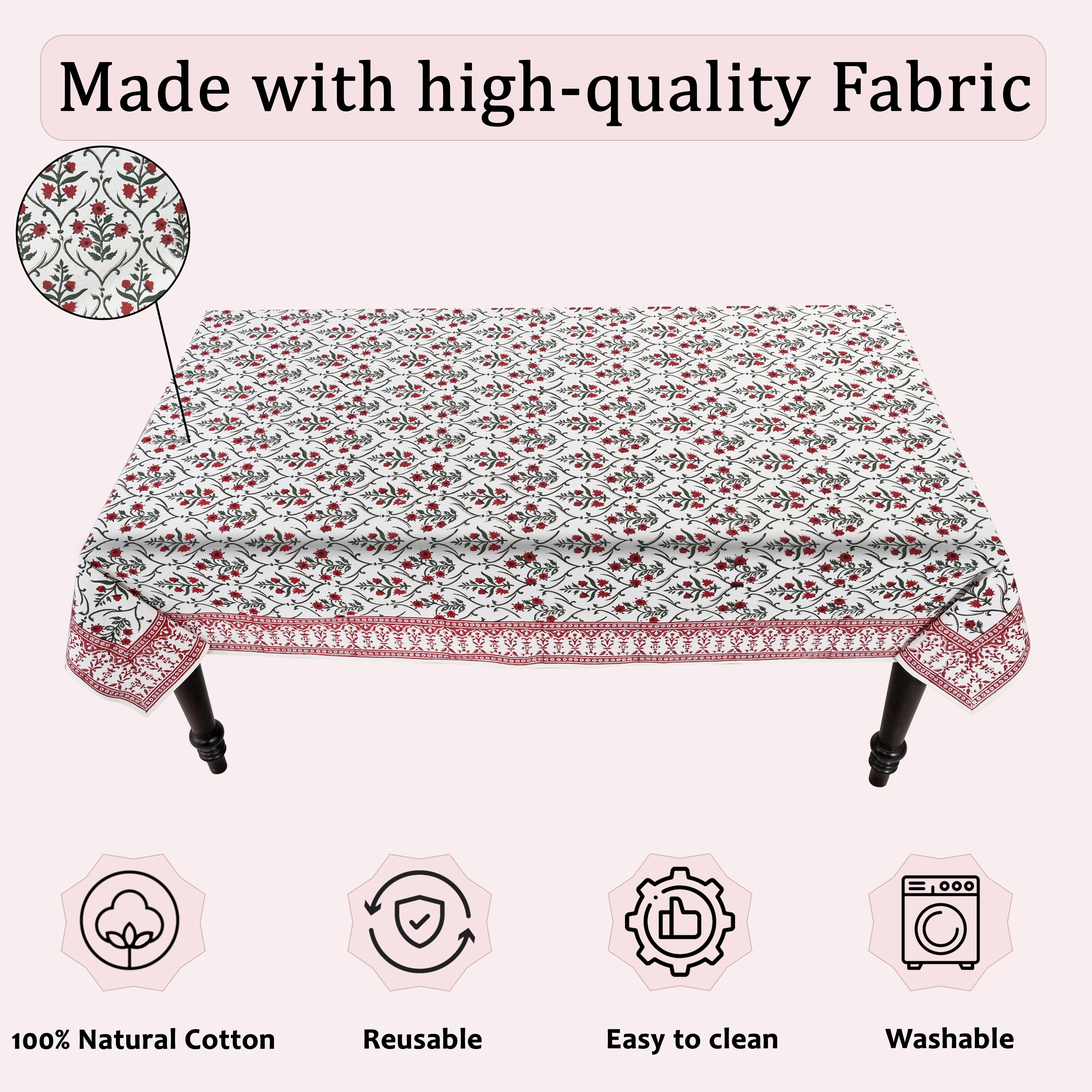 Ruby Red Emerald Green Rectangle Tablecloth Ridhi Block Print