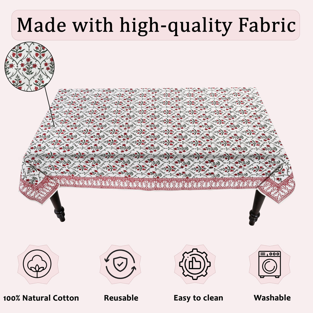 Ruby Red Emerald Green Square & Rectangle Tablecloth Ridhi Block Print