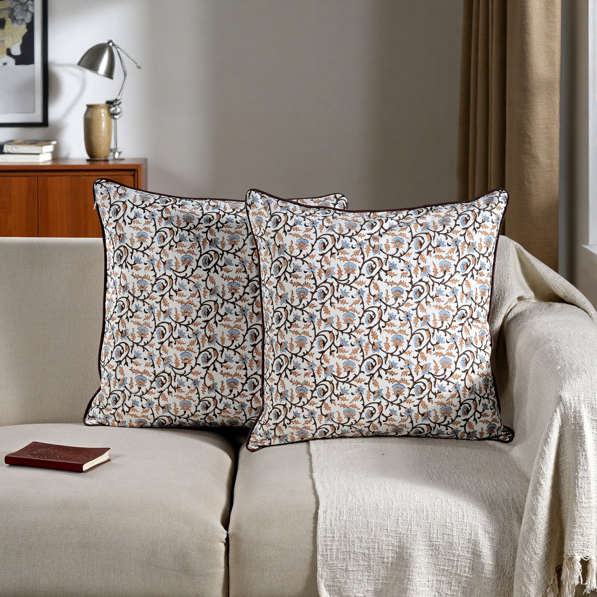 Brown Meadow Vine piping Pillow Cover RIDHI