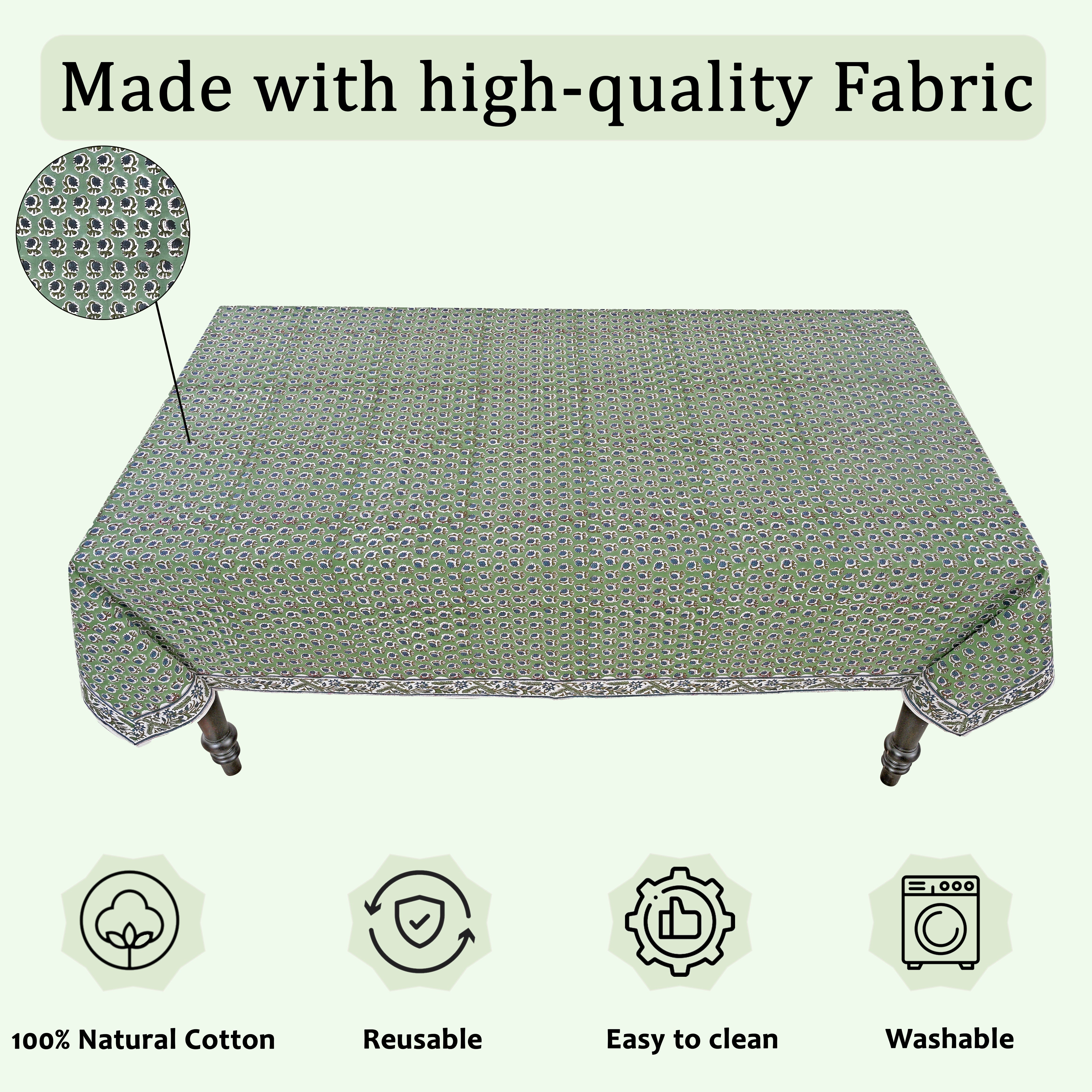 Basil Green Rectangle Tablecloth Ridhi Block Print