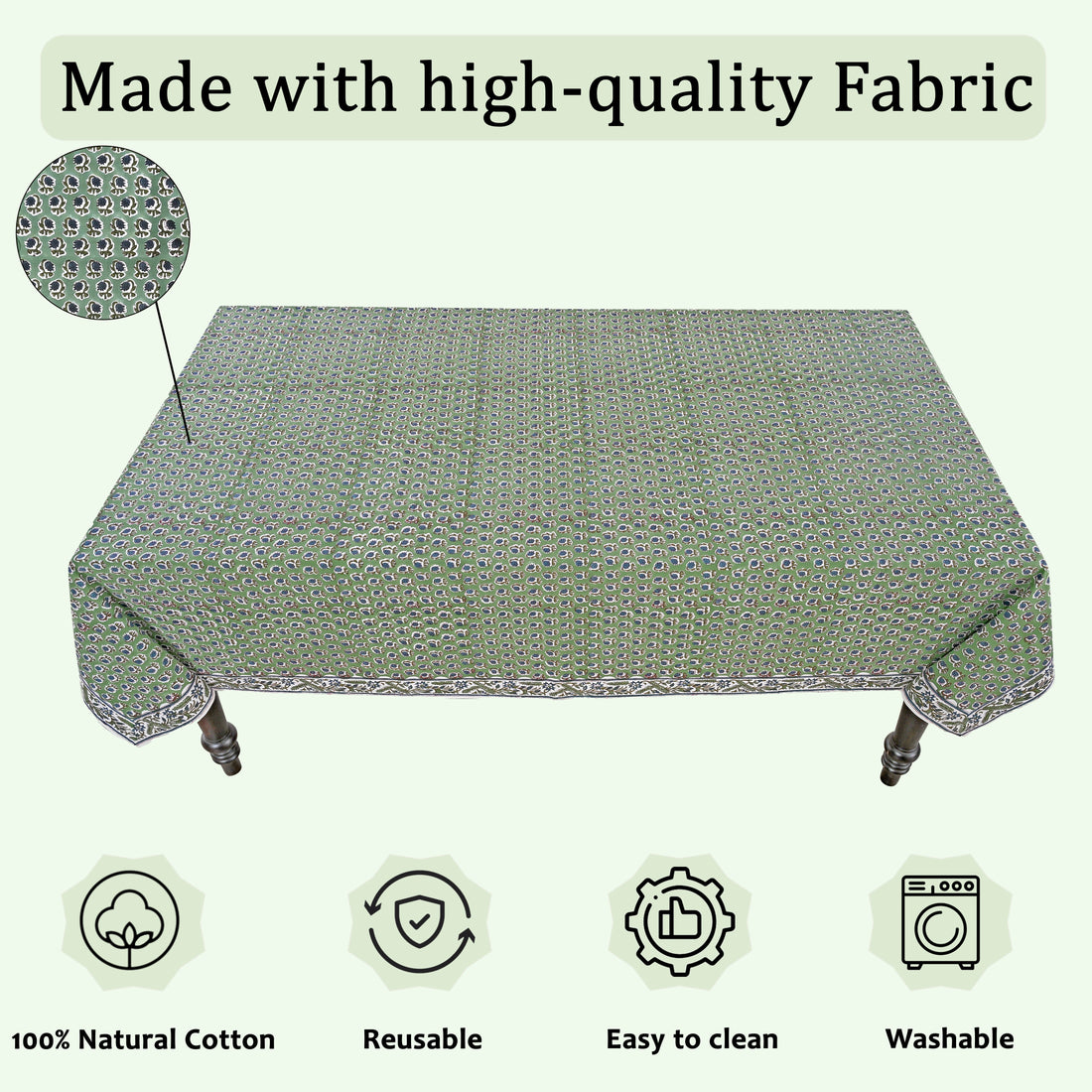 Basil Green Square & Rectangle Tablecloth Ridhi Block Print