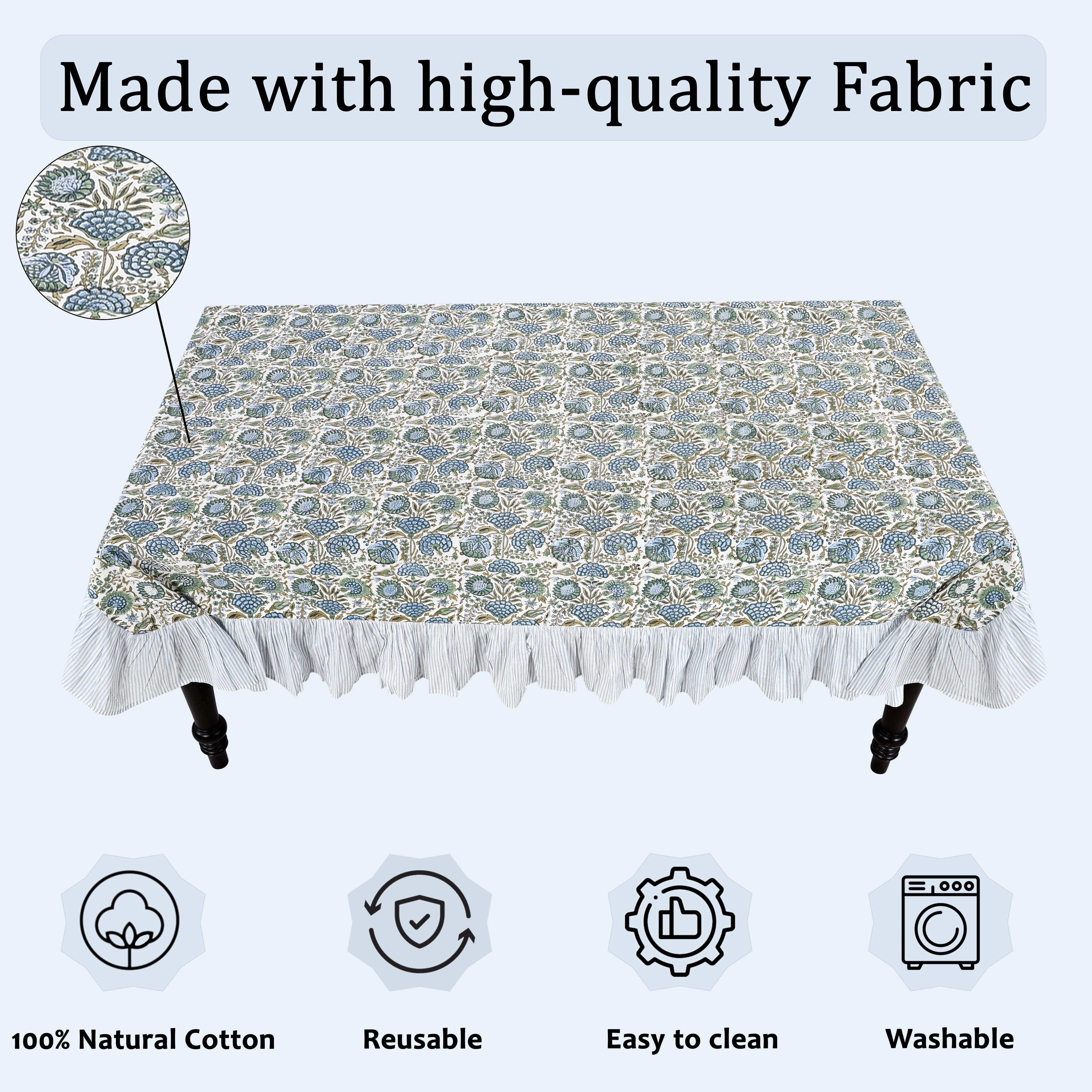 Ruffle Rectangle & Square Tablecloth - Asparagus Green Ridhi Block Print