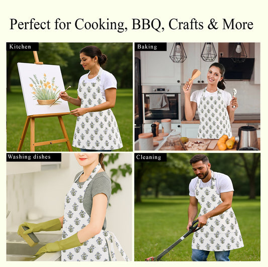 Indian Light Blue Hand Block Printed Cotton Kitchen Apron Ridhi Block Print
