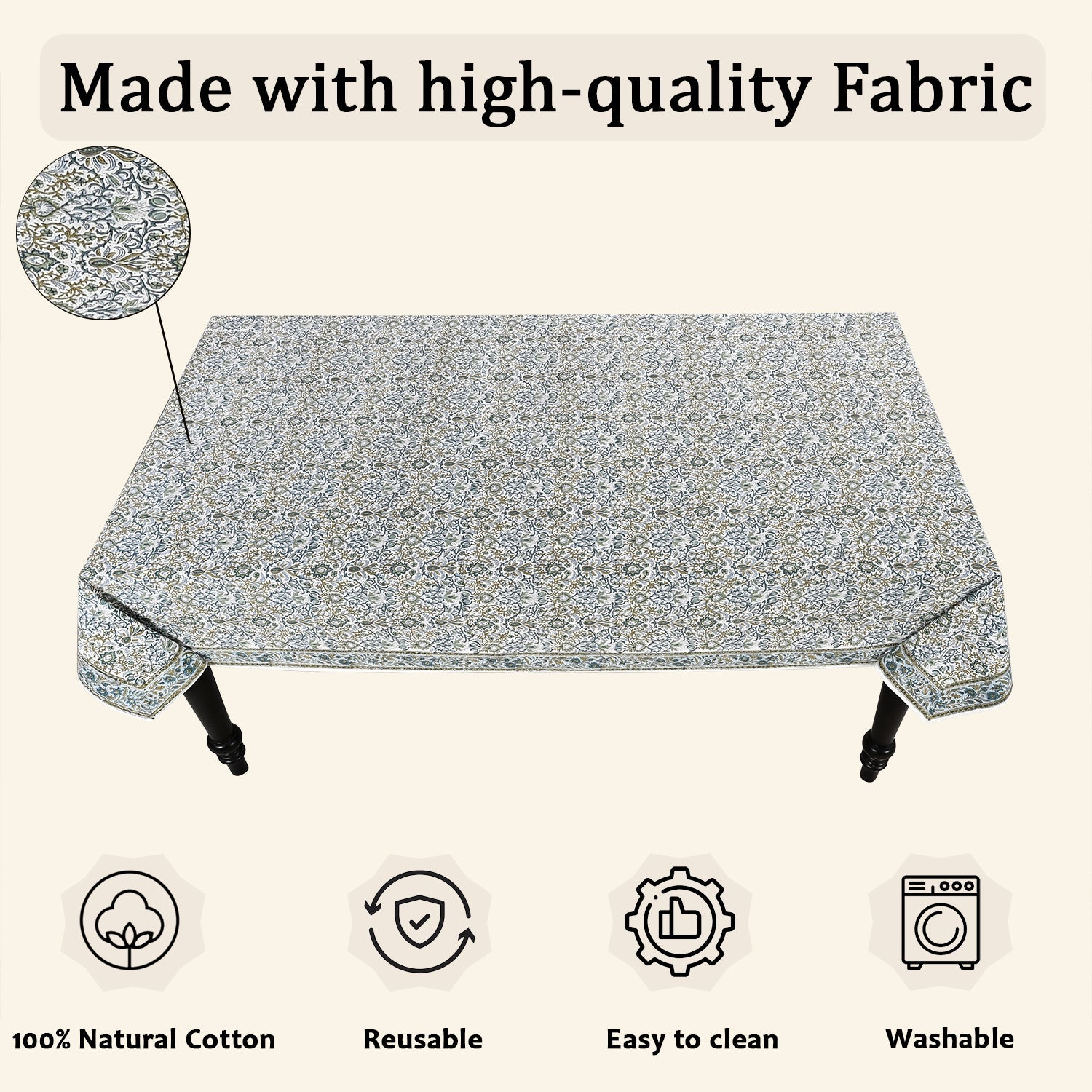 Indigo Blue Square & Rectangle Tablecloth Ridhi Block Print