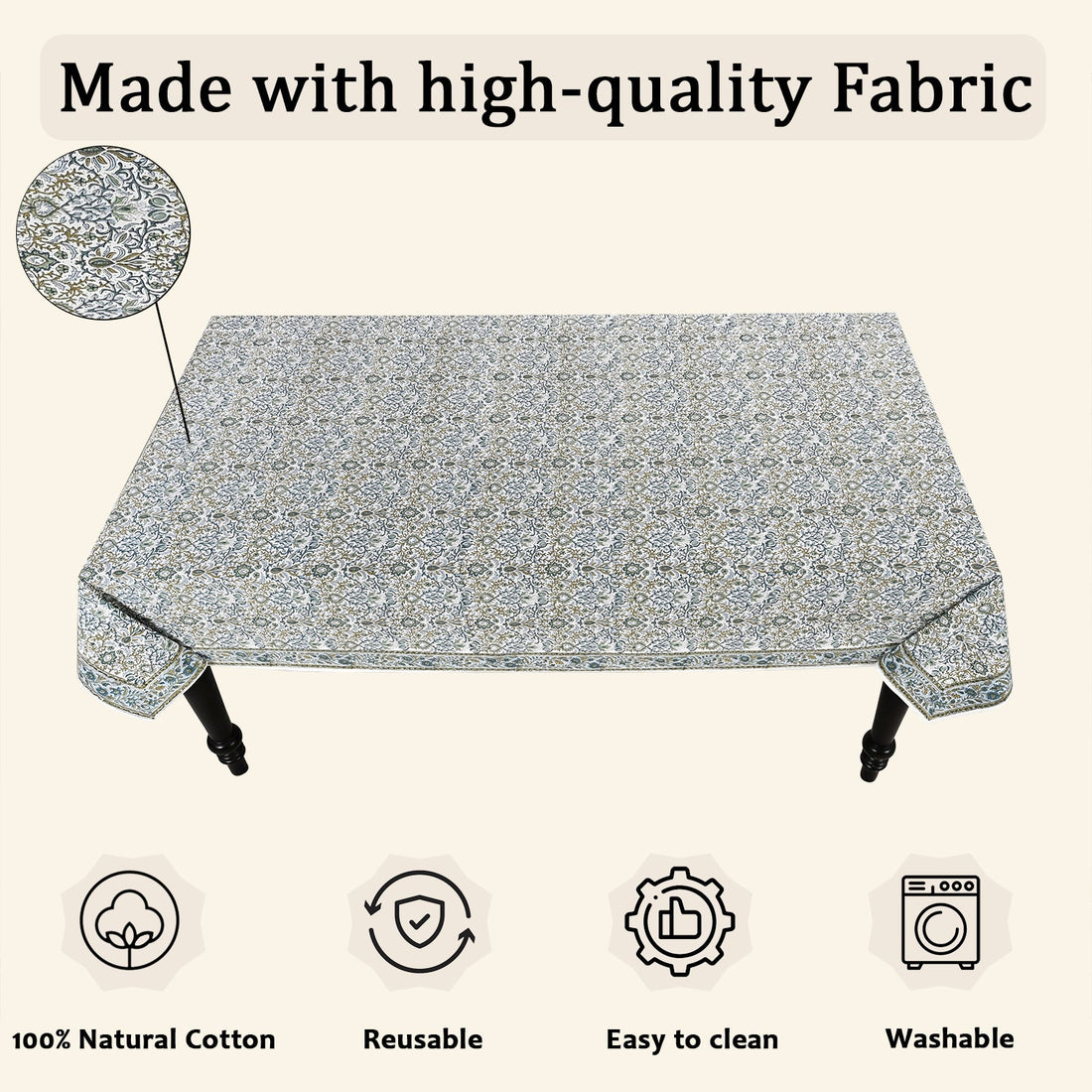Indigo Blue Square & Rectangle Tablecloth Ridhi Block Print