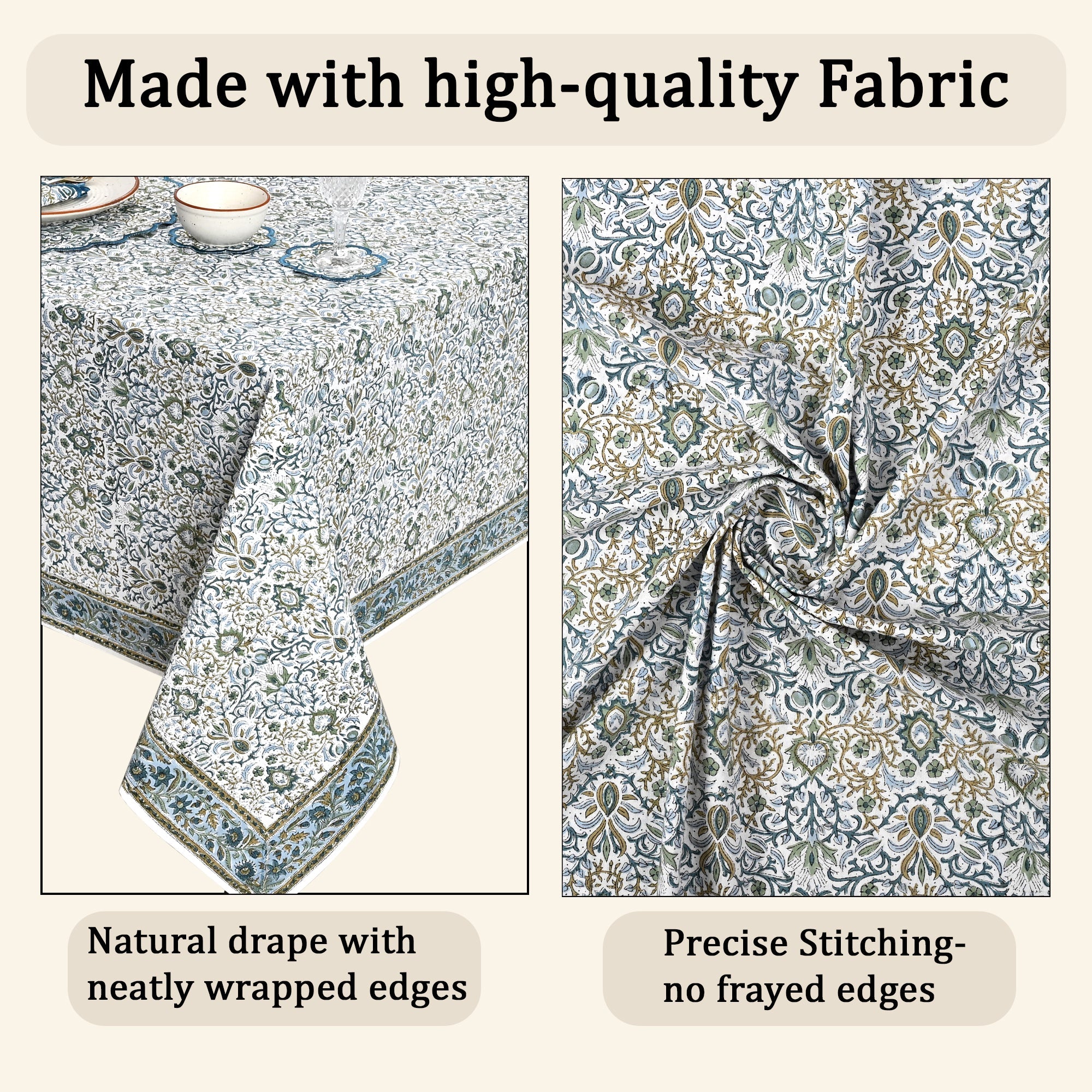 Indigo Blue Square & Rectangle Tablecloth Ridhi Block Print