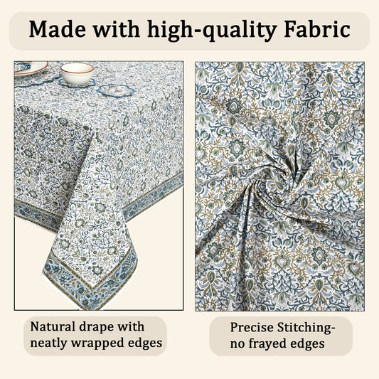 Indigo Blue Square & Rectangle Tablecloth Ridhi Block Print