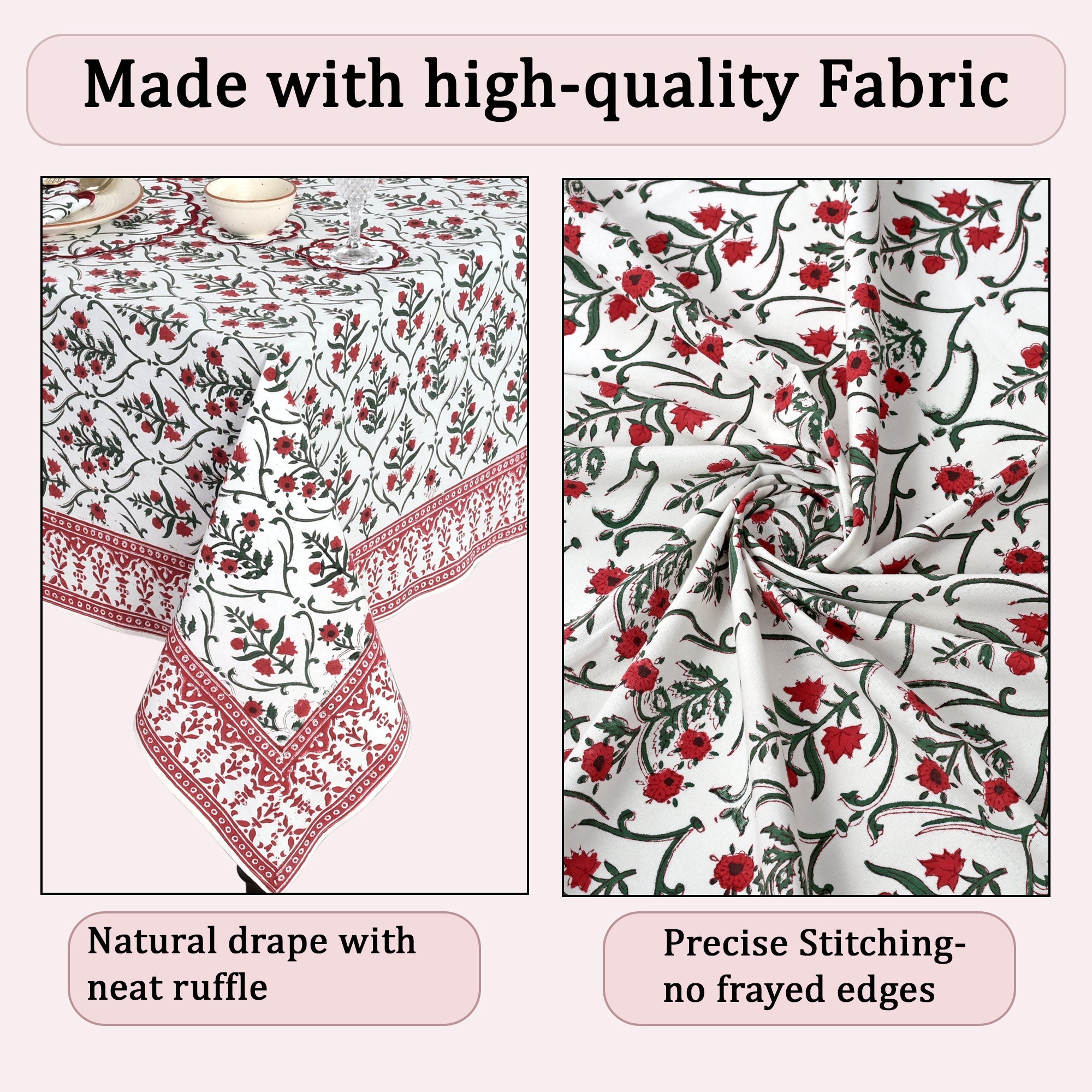 Ruby Red Emerald Green Rectangle Tablecloth Ridhi Block Print