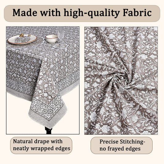 Taupe Rectangle Tablecloth Ridhi Block Print