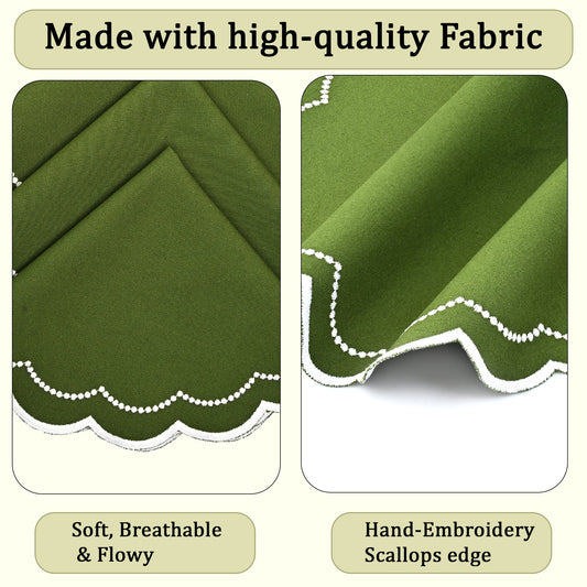 Green Scalloped Embroidery Round Placemat Ridhi Block Print