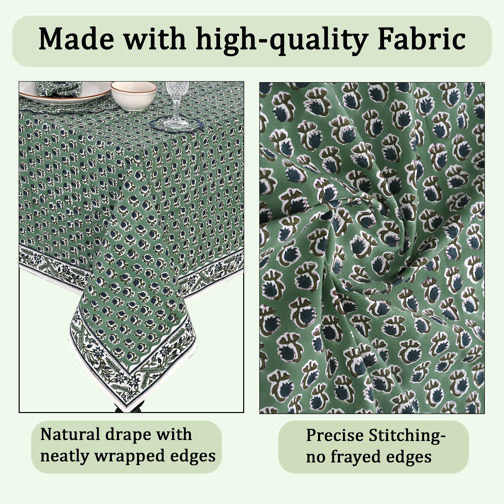 Basil Green Rectangle Tablecloth Ridhi Block Print