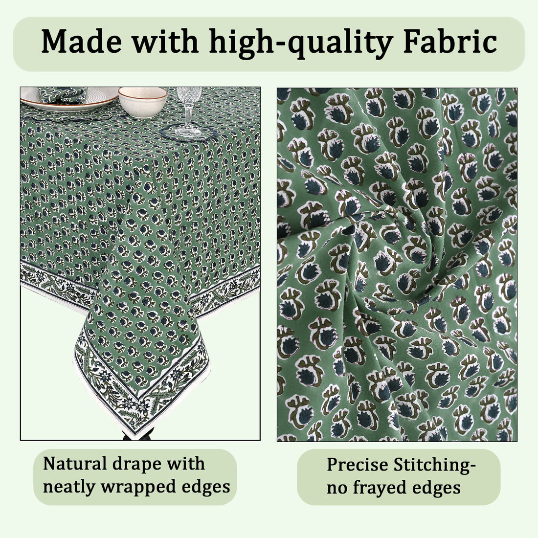 Basil Green Square & Rectangle Tablecloth Ridhi Block Print