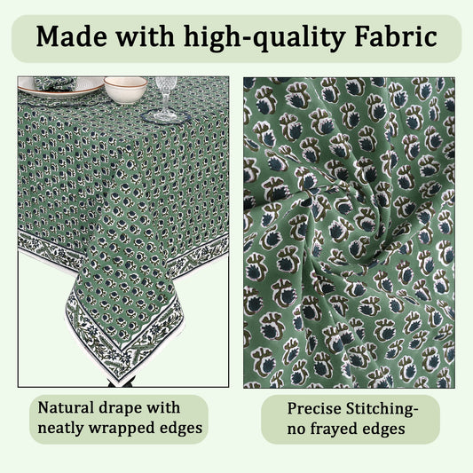 Basil Green Rectangle Tablecloth Ridhi Block Print