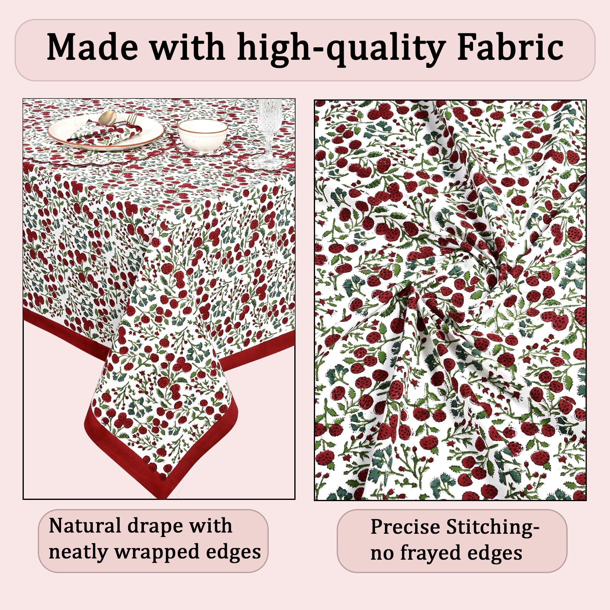 Garnet Red Rectangle Tablecloth Ridhi Block Print