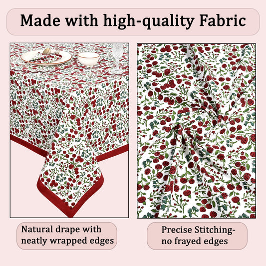 Garnet Red Rectangle Tablecloth Ridhi Block Print