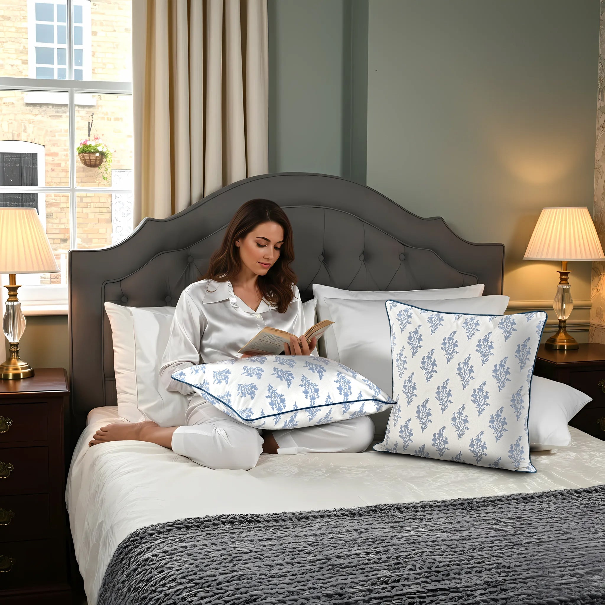 Coastal blue piping Pillow Cover RIDHI
