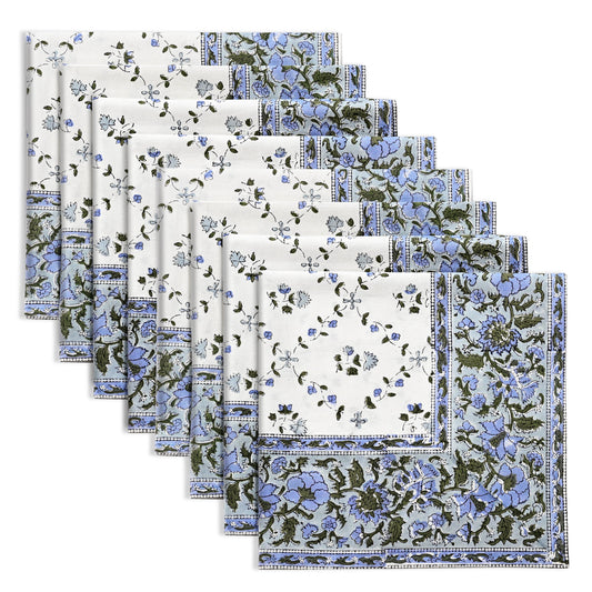 Powder Blue Border Napkins Ridhi Block Print