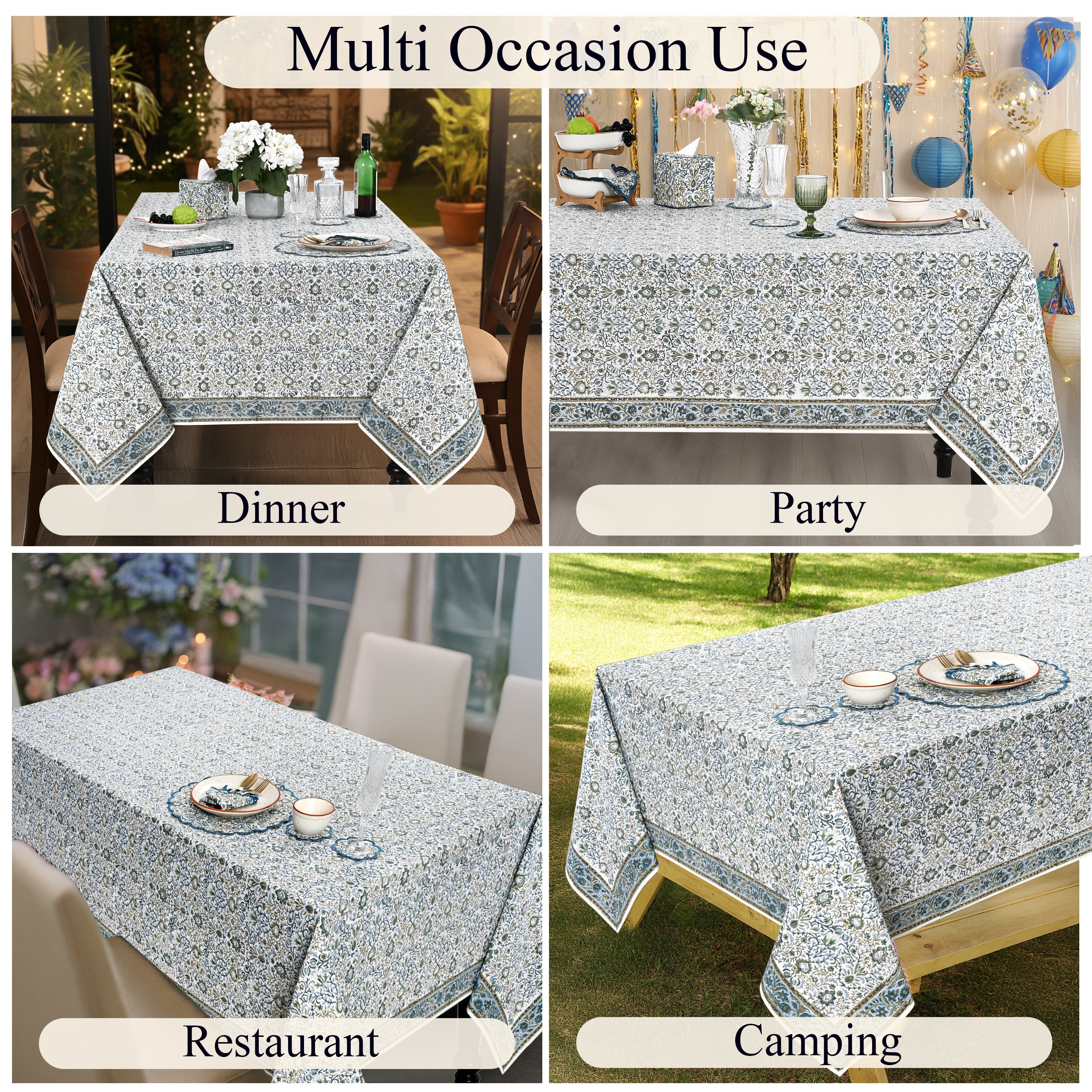 Indigo Blue Square & Rectangle Tablecloth Ridhi Block Print