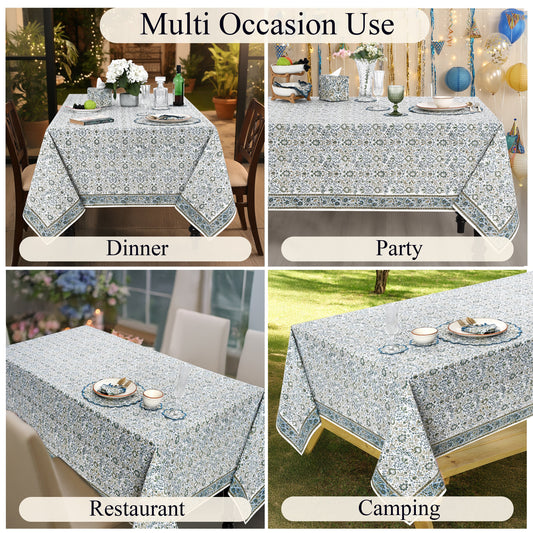 Indigo Blue Square & Rectangle Tablecloth Ridhi Block Print