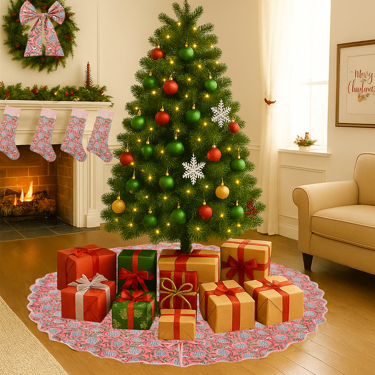 Dark Salmon Pink Christmas Stocking - Pair of 2