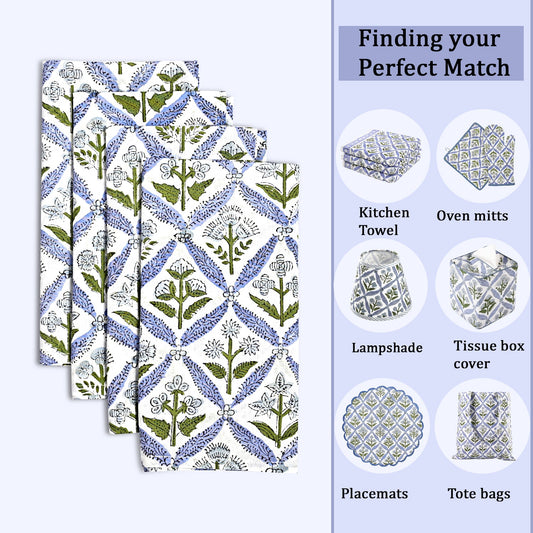 Light Steel Blue Plain Napkins Ridhi Block Print