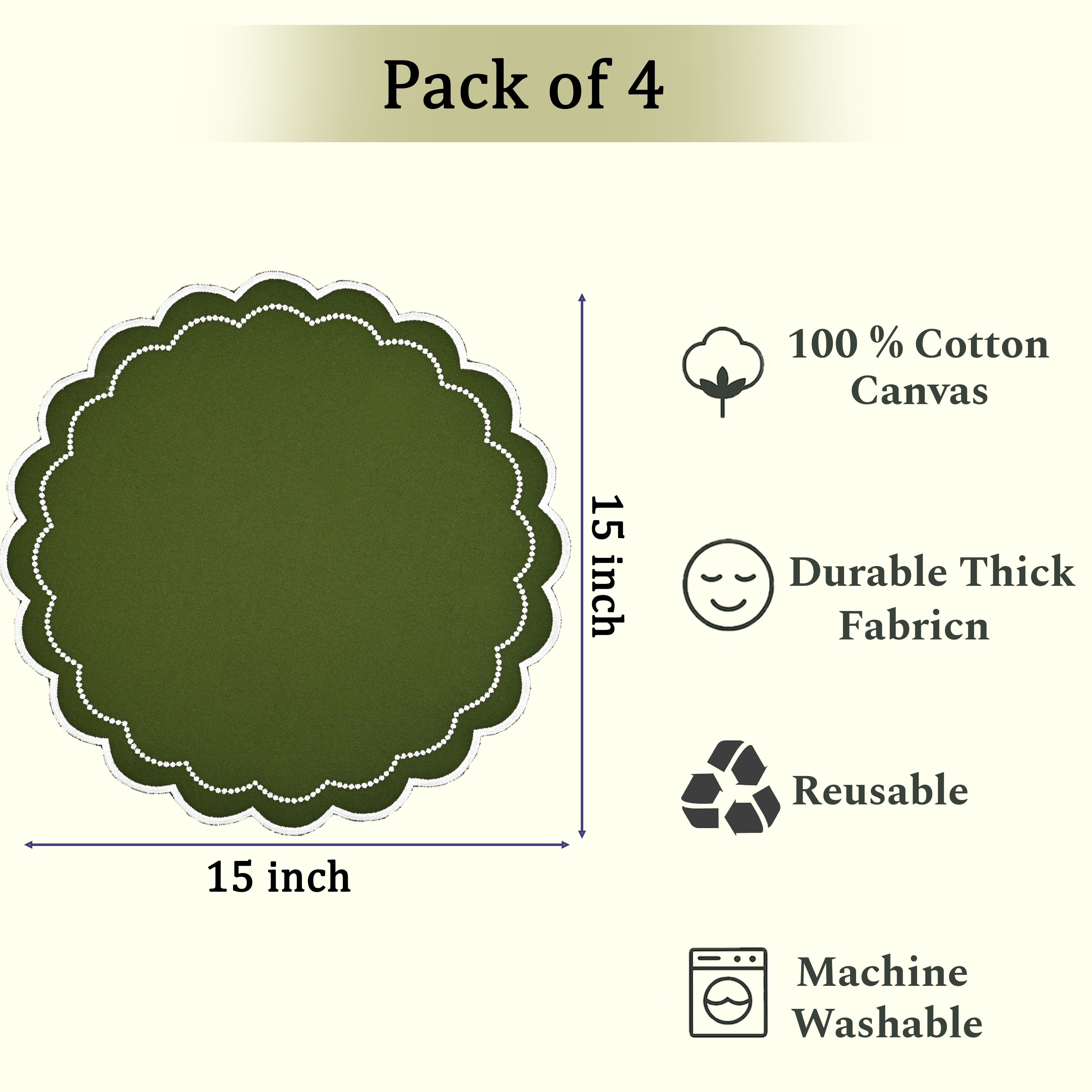 Green Scalloped Embroidery Round Placemat Ridhi Block Print