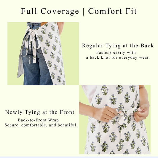 Indian Light Blue Hand Block Printed Cotton Kitchen Apron Ridhi Block Print