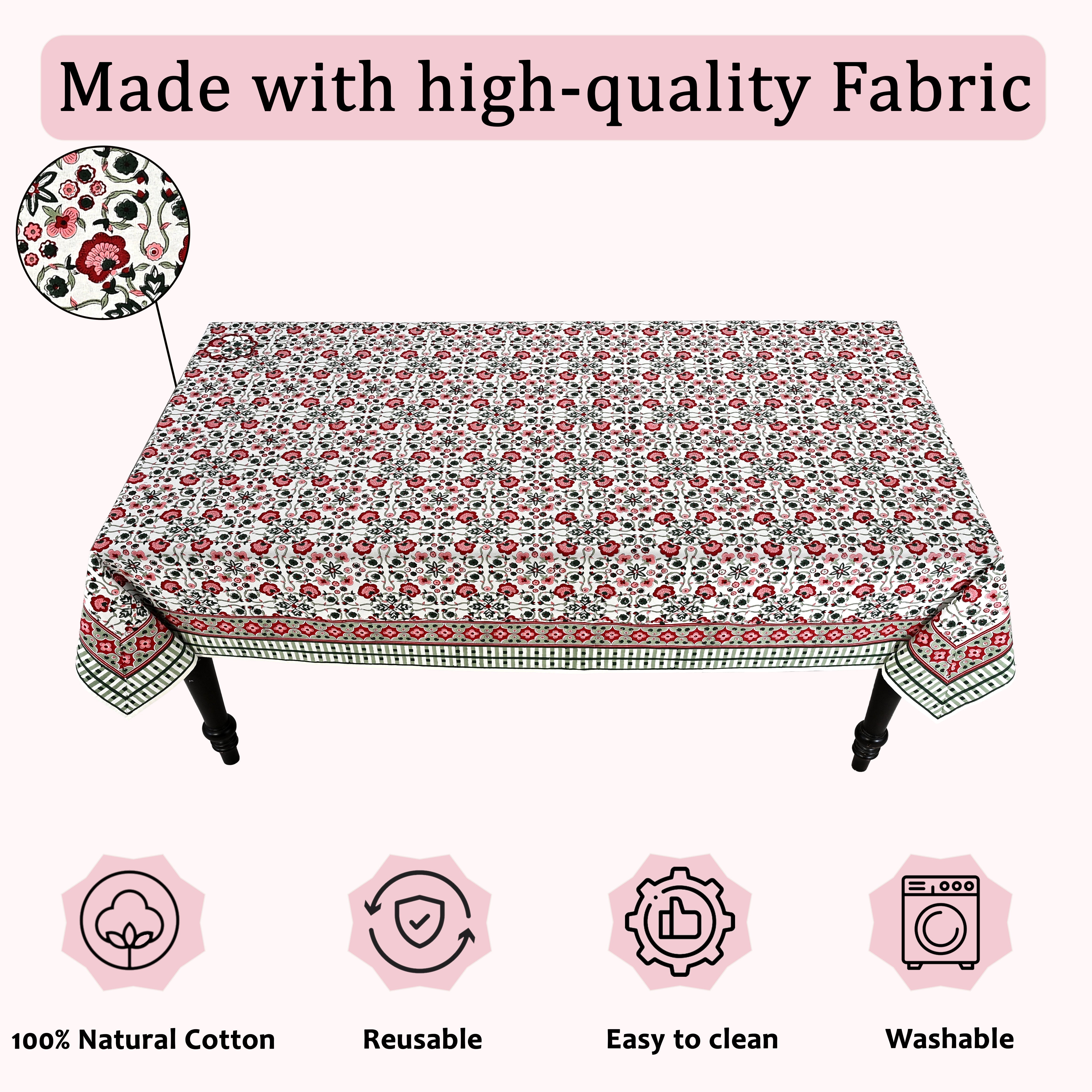 Apple Red & green Square & Rectangle Tablecloth Ridhi Block Print