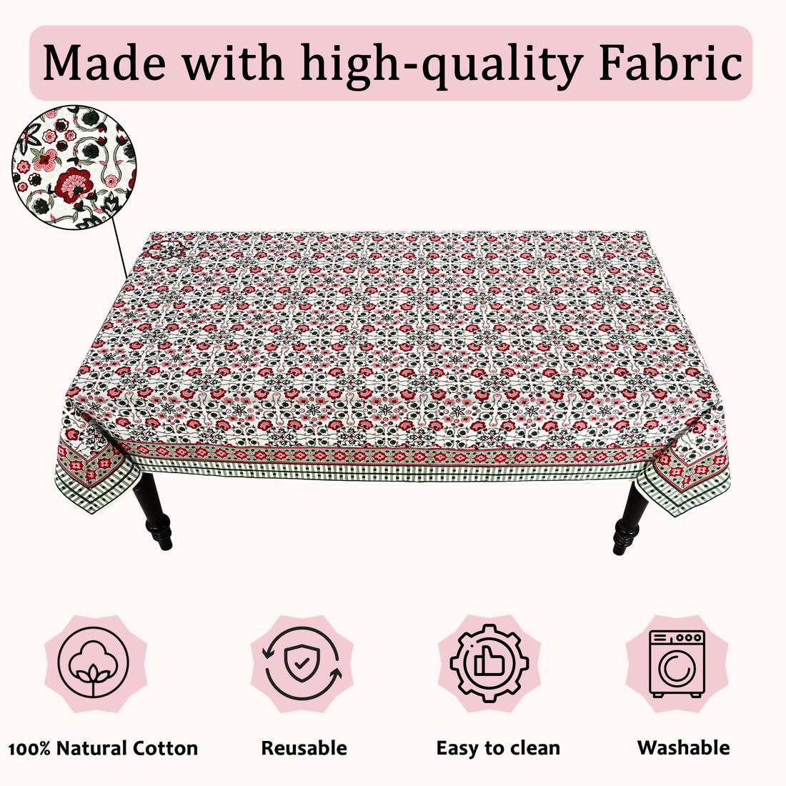 Apple Red & green Square & Rectangle Tablecloth Ridhi Block Print