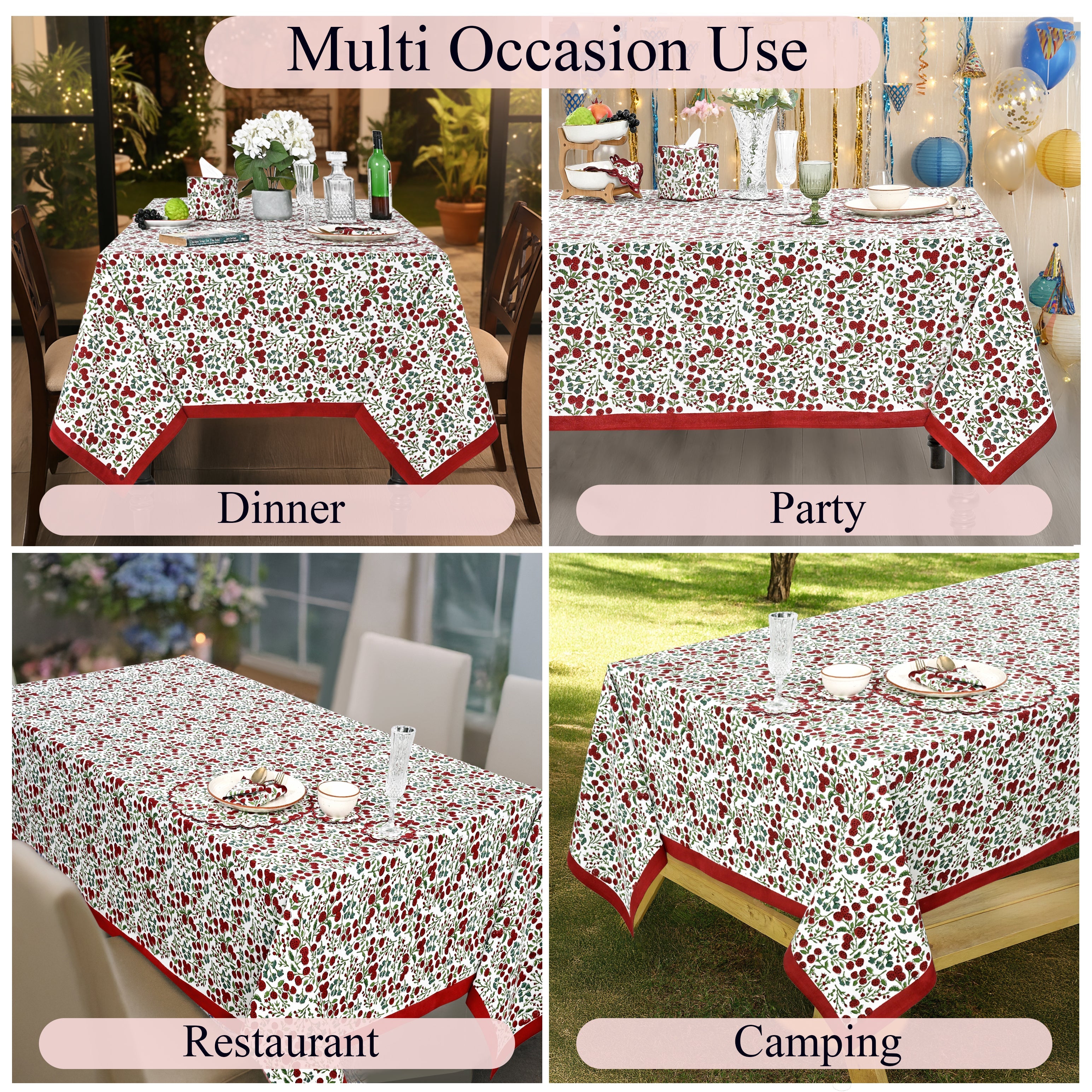 Garnet Red Rectangle Tablecloth Ridhi Block Print